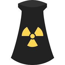 a black and yellow nuclear tower