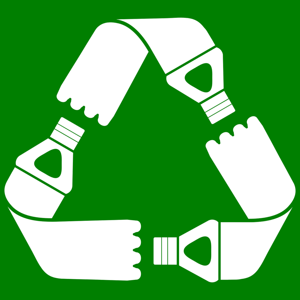 a white recycle sign with white objects in the shape of a triangle